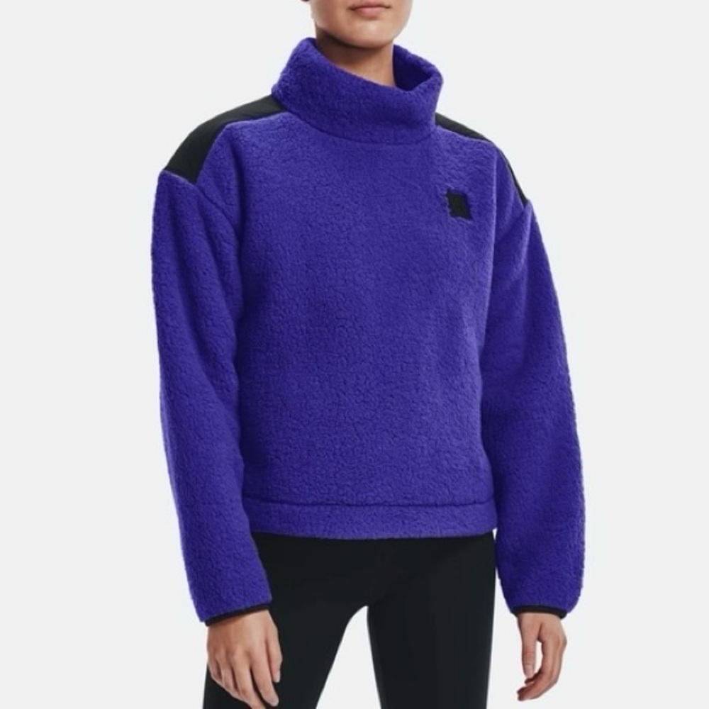 Under Armour Royal Blue Sherpa Oversized Sweatshirt Pull over Mock Neck Women XS